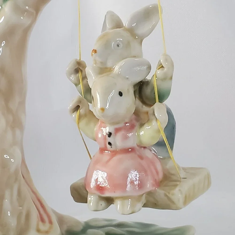 Tales of Bunny Hollow Ceramic Young Bunnies Tree Swing VTG 1993 Albert E Price